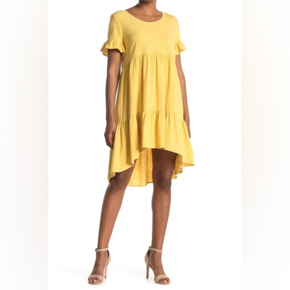 Susina Yellow Short Sleeve Tiered High Low Dress Size XXS